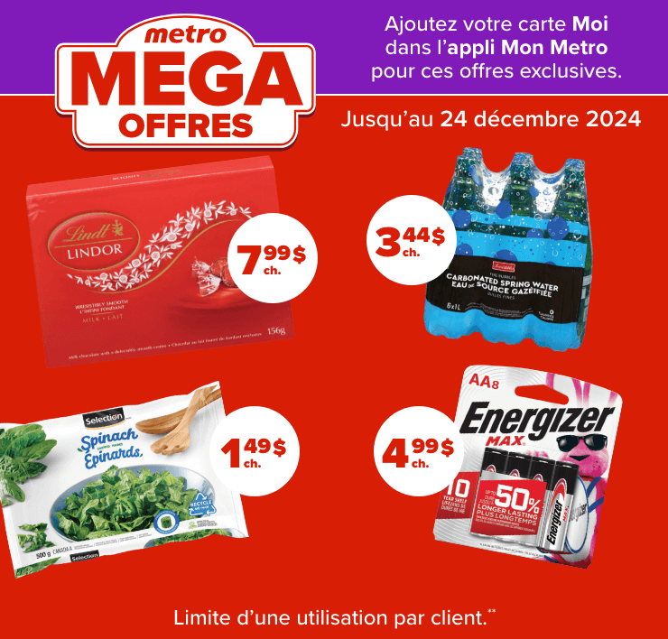 metro MEGA OFFRES. Ajoutez votre carte Moi dans l'appli Mon Metro pour ces offres exclusives.