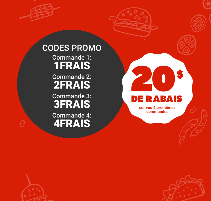 20$ de rabais sur vos 4 premières commandes - CODES PROMO - 1FRAIS - 2FRAIS - 3FRAIS - 4FRAIS