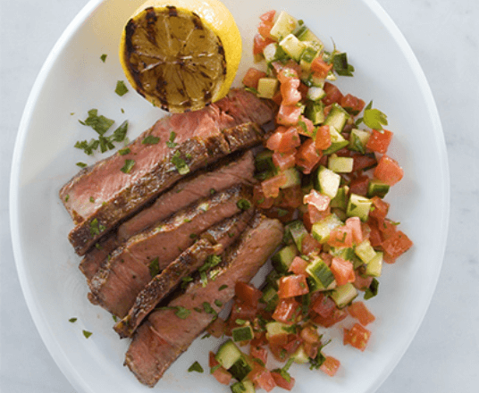 Moroccan Steak with Cucumber and Tomato Salad