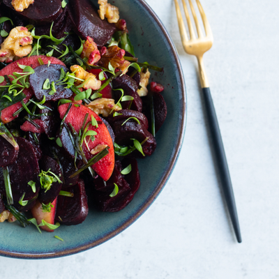 Roasted Beet Spinach and Apple salad