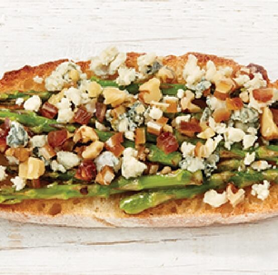 Grilled Asparagus, Gorgonzola, Walnut and Date Toast