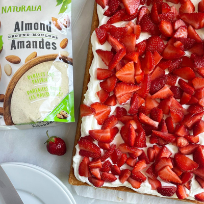 Strawberries and Cream Almond Sheet Cake