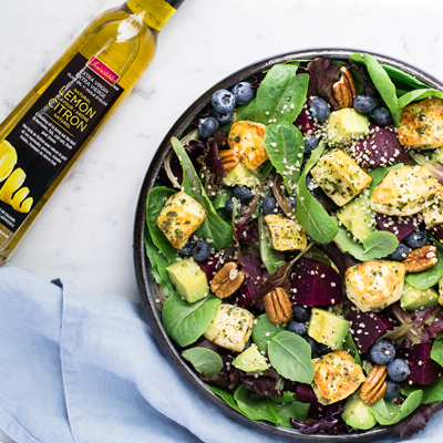 Toasted Halloumi Salad with Lemon and Basil