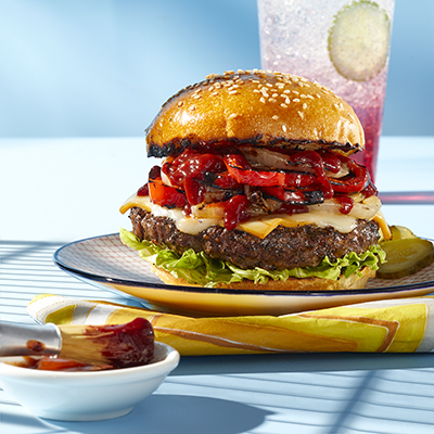 Coffee Rubbed Burgers with Cherry Chipotle BBQ Sauce