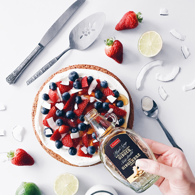 Maple Angel Food Cake with Ginger, Lime, Coconut, and Fruit