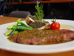 Horse hamburger with mushrooms, balsamic sauce