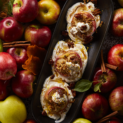 Maple Baked Apples and Praline Yogourt