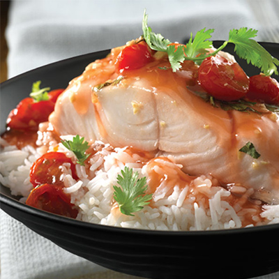 Steamed Cod with Gingered Tomatoes