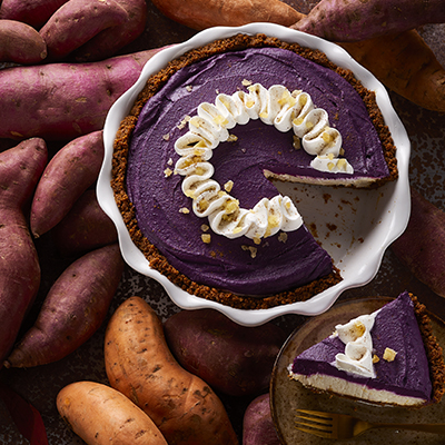 Tarte au fromage à la patate douce violette sans cuisson