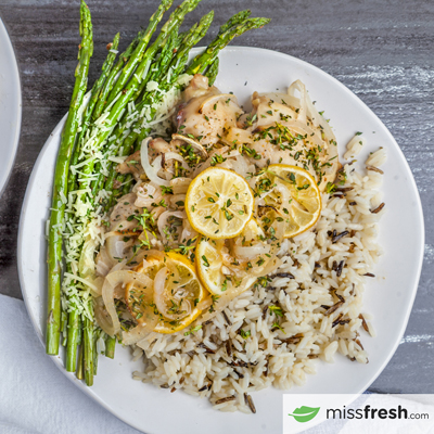 Sweet and Tangy Lemon BBQ Chicken with Grilled Asparagus and Wild Rice