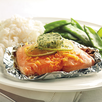 Ginger and Orange-scented Salmon Parcels with Coriander Butter