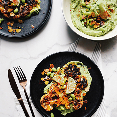 Smoked Paprika Cauliflower Steak and Edamame puree with Chimichurri