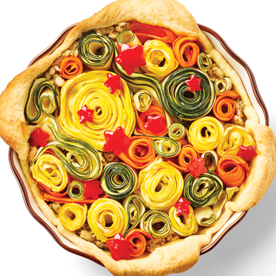 Colourful zucchini spiral pie