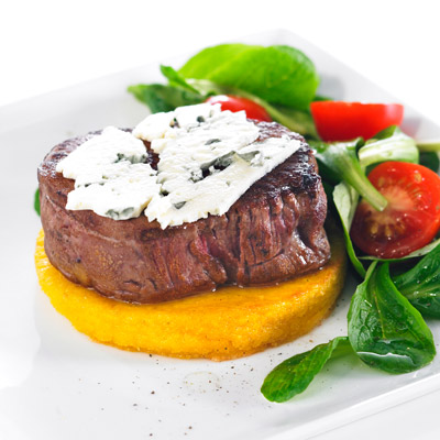 Beef Tournedos with Blue Cheese-topped Polenta